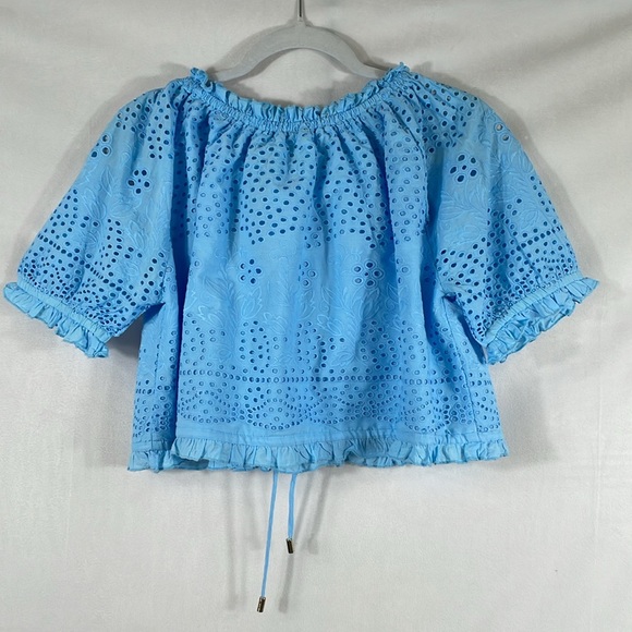Melissa Odabash Francesca Top Size S Cornflower Blue Boho Eyelet Top EUC - Picture 2 of 11